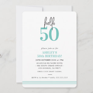 FUN hello 50 modern 50th birthday party mint Invitation