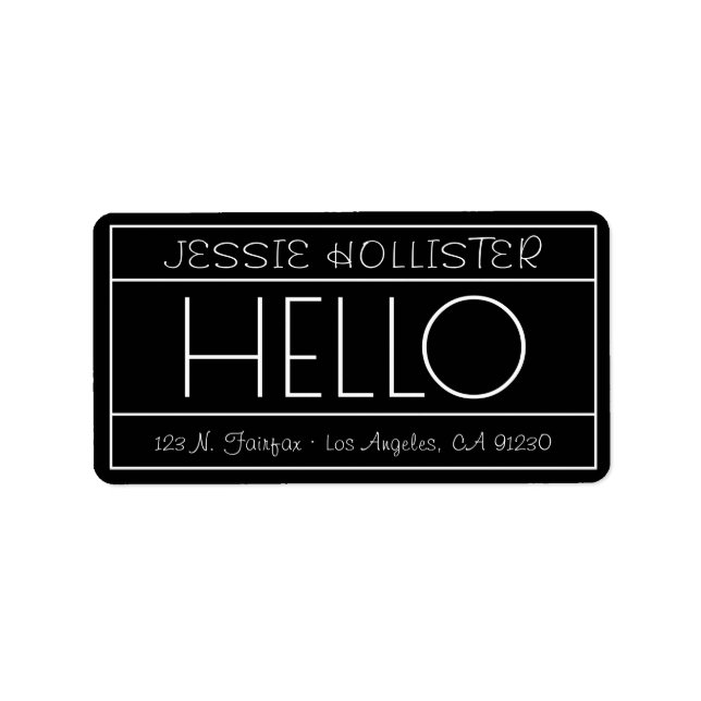 Fun "Hello" Return Address Label | Black & White (Front)