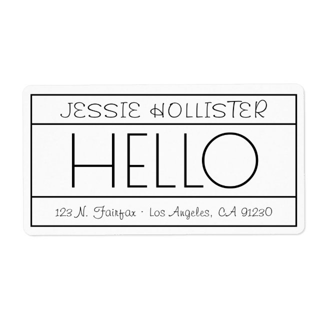 Fun "Hello" Return Address White & Black Shipping (Front)