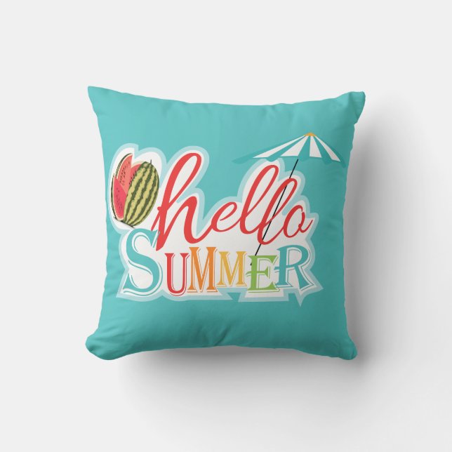 Fun Hello Summer Ocean Beach Theme Blue  Cushion (Front)