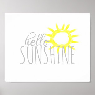 fun hello sunshine quote whimsical painted sun poster