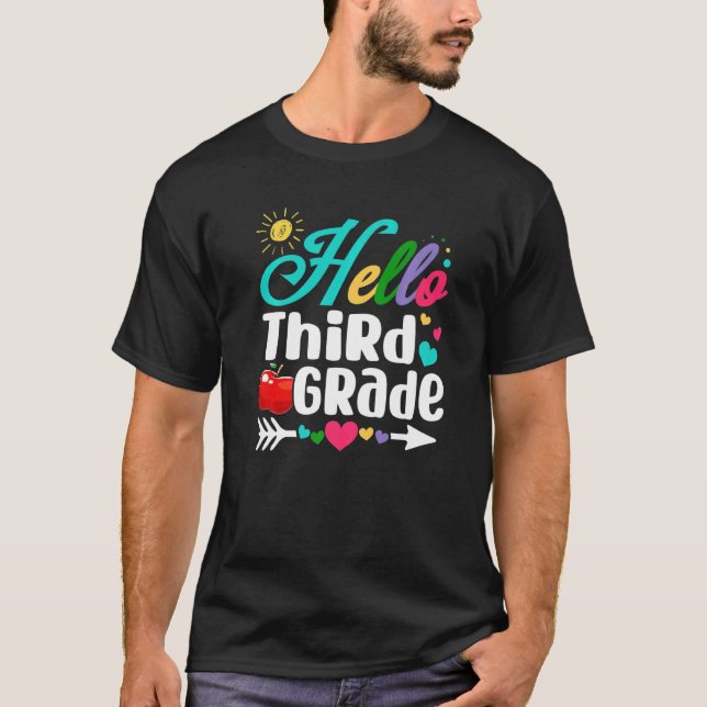Fun Hello Third Grade First Day Of School Student  T-Shirt (Front)