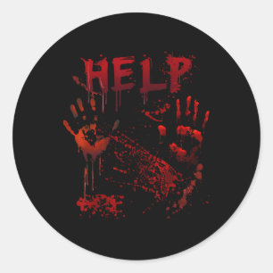 Fun Help Bloody Handprint Halloween Costume Matchi Classic Round Sticker