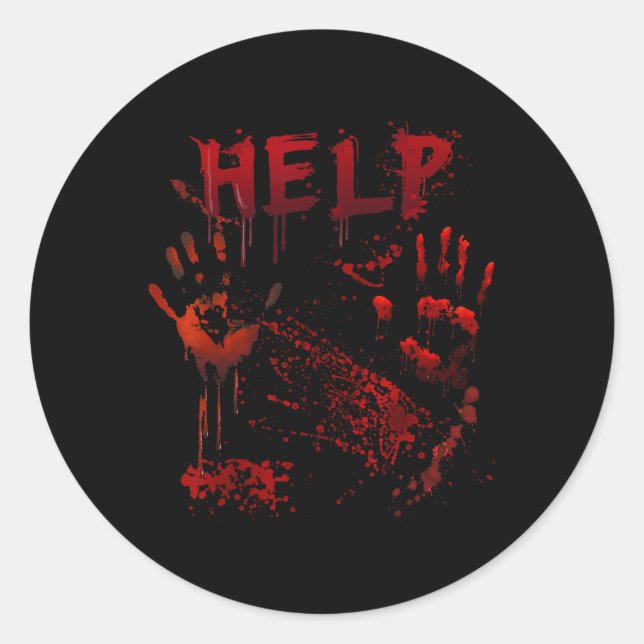 Fun Help Bloody Handprint Halloween Costume Matchi Classic Round Sticker (Front)