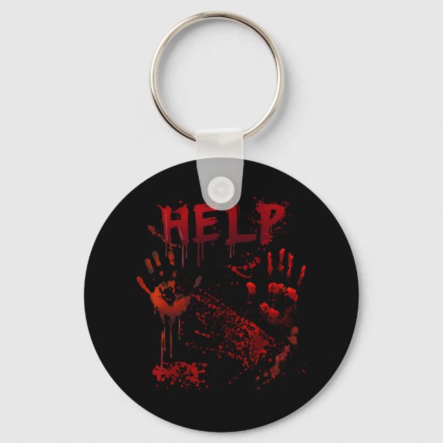 Fun Help Bloody Handprint Halloween Costume Matchi Key Ring (Front)