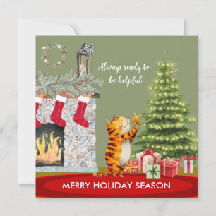 Fun Helpful Cat with Christmas Tree Card