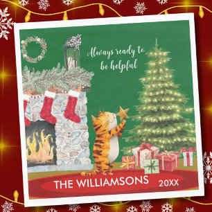Fun Helpful Cat with Christmas Tree Napkin