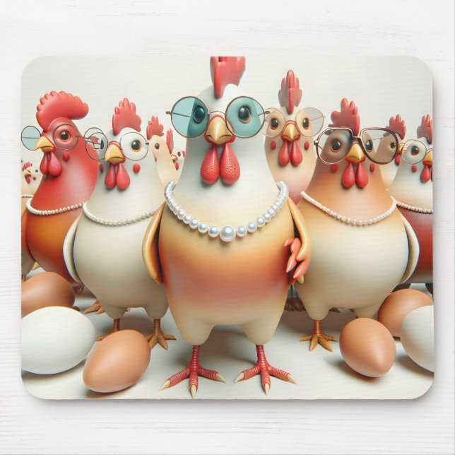 Fun Hens With Pearl Necklaces Mouse Pad (Front)