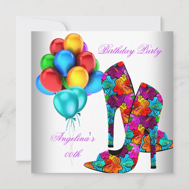FUN High Heel Shoes Birthday Party Balloons Invitation (Front)