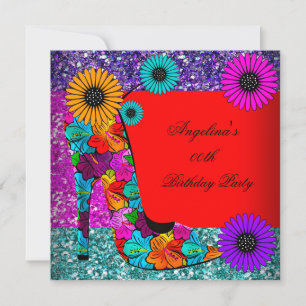FUN High Heel Shoes Birthday Party Flowers Invitation
