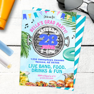 Fun High School College BBQ Pool Grad Party Invitation