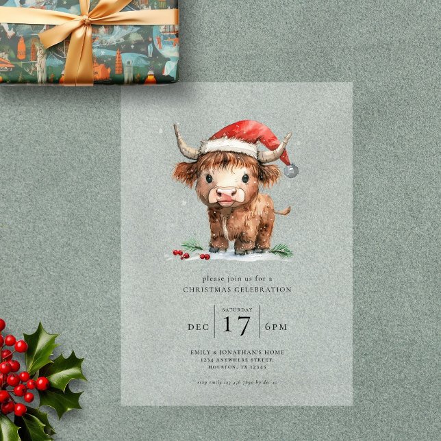 Fun Highland Cow Christmas Party Acrylic Invitations (Creator Uploaded)