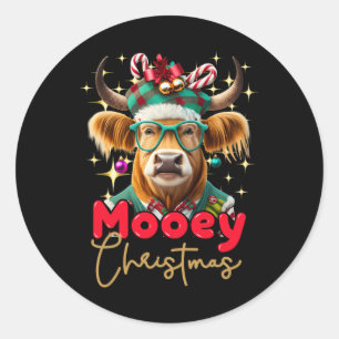 Fun Highland Cow Mooey Christmas Scottish Family G Classic Round Sticker