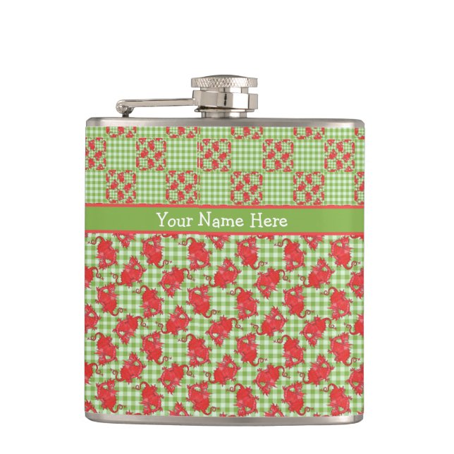 Fun Hip Flask to Personalise: Cute Red Dragons (Front)