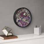 Fun Hip Purple Violet Black Mosaic Pop Art Clock<br><div class="desc">Beautiful contemporary pastel violet, antique pink, mauve, taupe, olive green, light lavender, and dark purple coloured warped mosaic lines pattern. Ornate, funky, modern, and whimsical hipster design was created for the fancy and elegant artistic fashionista or artsy fashion diva, the popular hip date trendsetter, vintage mod retro, modernist, nouveau deco...</div>
