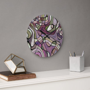 Fun Hip Purple Violet Black Mosaic Pop Art Large Clock