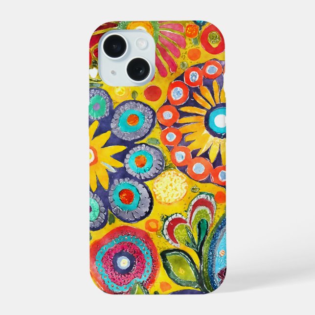 Fun Hippie Flower Patterned iPhone 15 Case (Back)
