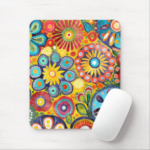 Fun Hippie Flower Patterned Mouse Pad