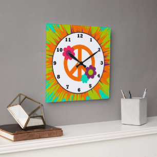 Fun Hippie peace sign wall clock