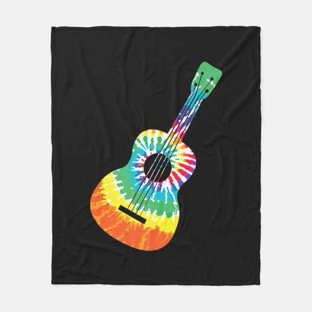 Fun Hippie Rainbow Tie Dye Acoustic Guitar Premium Fleece Blanket (Front)