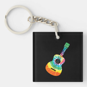 Fun Hippie Rainbow Tie Dye Acoustic Guitar Premium Key Ring