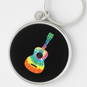 Fun Hippie Rainbow Tie Dye Acoustic Guitar Premium Key Ring