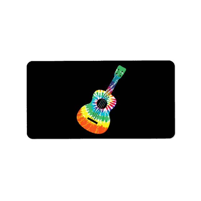 Fun Hippie Rainbow Tie Dye Acoustic Guitar Premium Label (Front)