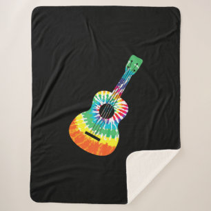 Fun Hippie Rainbow Tie Dye Acoustic Guitar Premium Sherpa Blanket