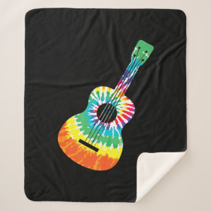 Fun Hippie Rainbow Tie Dye Acoustic Guitar Premium Sherpa Blanket
