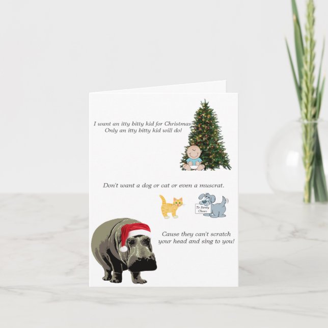 Fun Hippo Wants Little Kid for Christmas Card (Front)