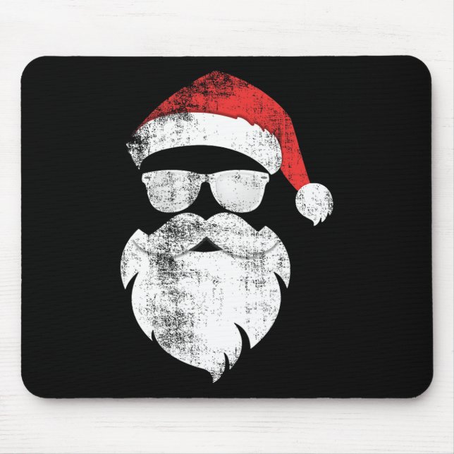 Fun Hipster Santa Face With Hat Beard and Glasses  Mouse Pad (Front)