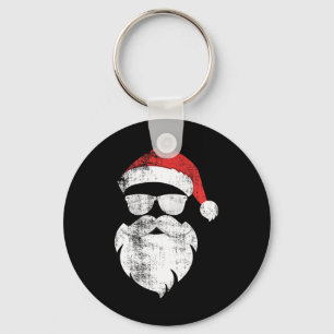 Fun Hipster Santa Face With Hat Beard And Gles Chr Key Ring