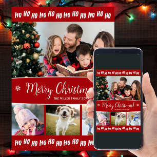 Fun Ho Ho Ho Christmas Text Four Photo Holiday Card