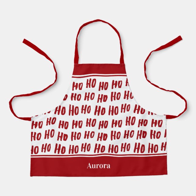 Fun Ho Ho Ho Red Holiday Pattern Christmas Kids Apron (Front)