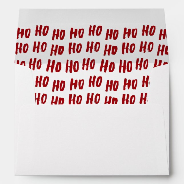 Fun Ho Ho Ho Text Red Holiday Pattern Christmas Envelope (Back (Bottom))