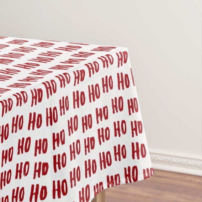 Fun Ho Ho Ho Text Red Holiday Pattern Christmas Tablecloth (In Situ)