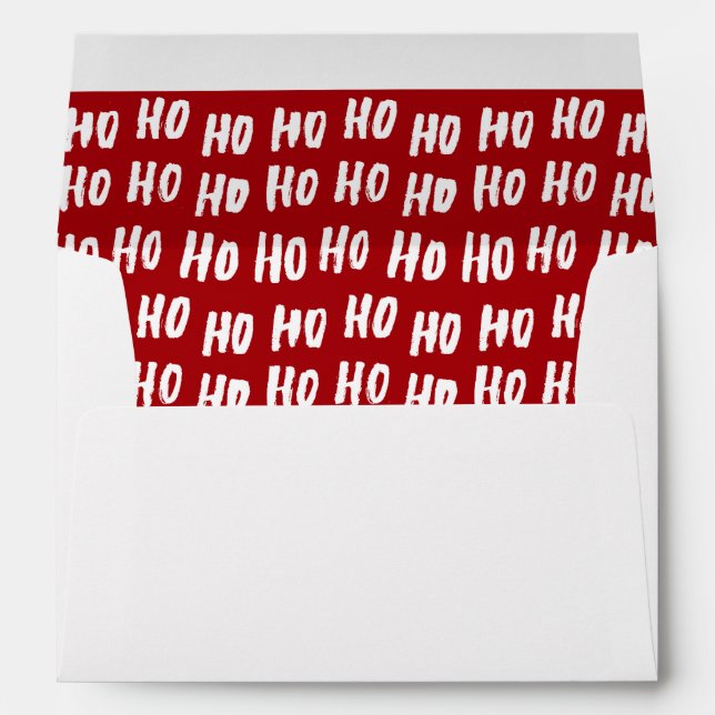 Fun Ho Ho Ho Text Red Holiday Pattern Christmas v2 Envelope (Back (Bottom))