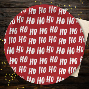 Fun Ho Ho Ho Text Red Holiday Pattern Christmas v2 Paper Plate