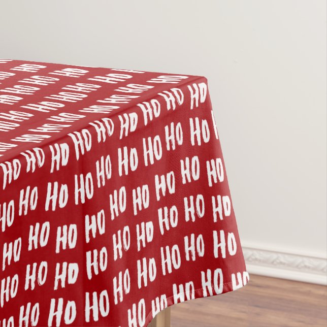 Fun Ho Ho Ho Text Red Holiday Pattern Christmas v2 Tablecloth (In Situ)