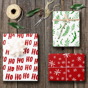 Fun Ho Ho Ho Text Red Holiday Pattern Christmas Wrapping Paper Sheet