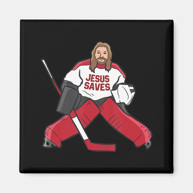 Fun Hockey Jesus Saves Hockey Goalie  Magnet (Front)