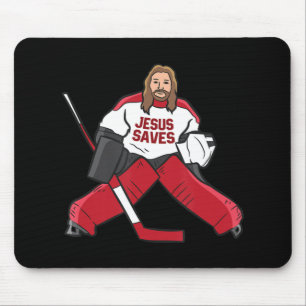 Fun Hockey Jesus Saves Hockey Goalie  Mouse Pad