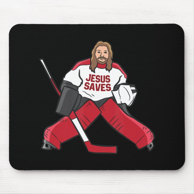 Fun Hockey Jesus Saves Hockey Goalie  Mouse Pad (Front)