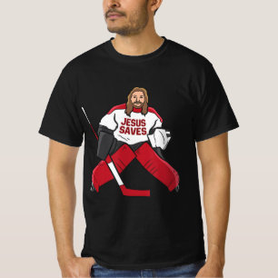 Fun Hockey Jesus Saves Hockey Goalie  T-Shirt