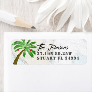 Fun Holiday Palm Tree Latitude Longitude Nautical Return Address Label