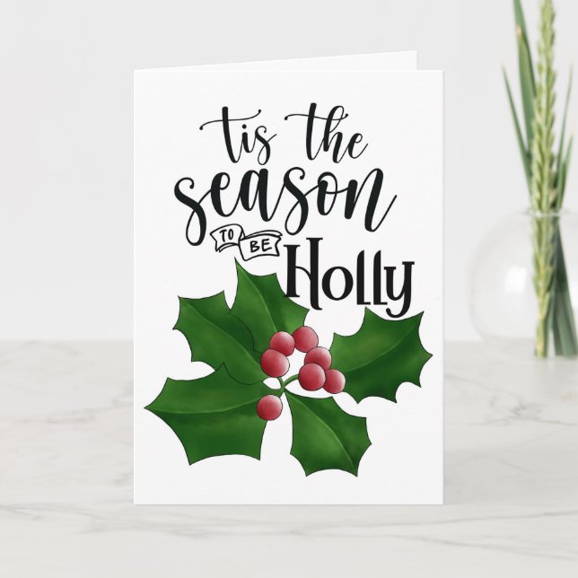 Fun Holly Christmas Folded Card (Front)
