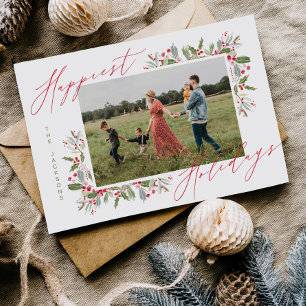 Fun Holly Christmas Holiday Family Photo Card