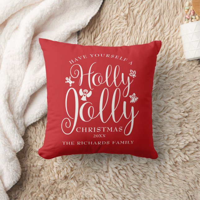 Fun Holly Jolly Christmas Holidays Family Name Cushion (Blanket)
