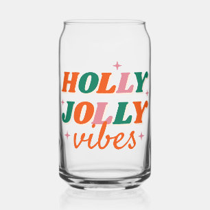 Fun Holly Jolly Vibes Christmas Design Can Glass