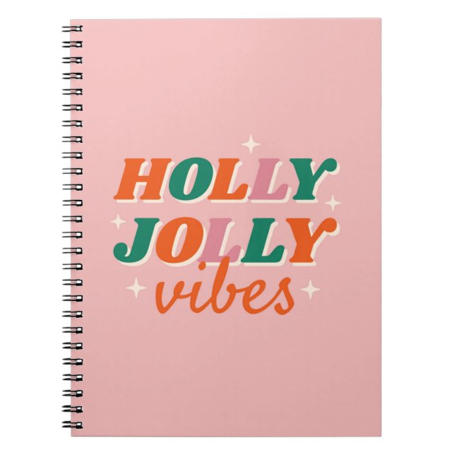 Fun Holly Jolly Vibes Christmas Design Notebook (Front)